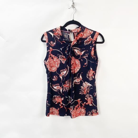 2/$30 Tommy Hilfiger Small Womens Blue/Orange Floral Sleeveless Blouse - Picture 1 of 10
